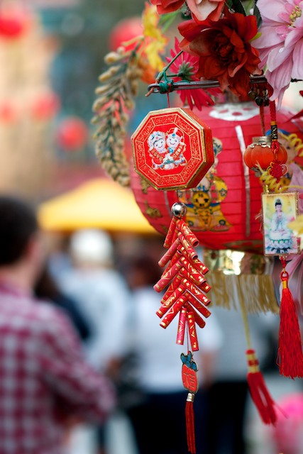Lanterns and good luck charms adorn business in Los Angeles' Chinatown.